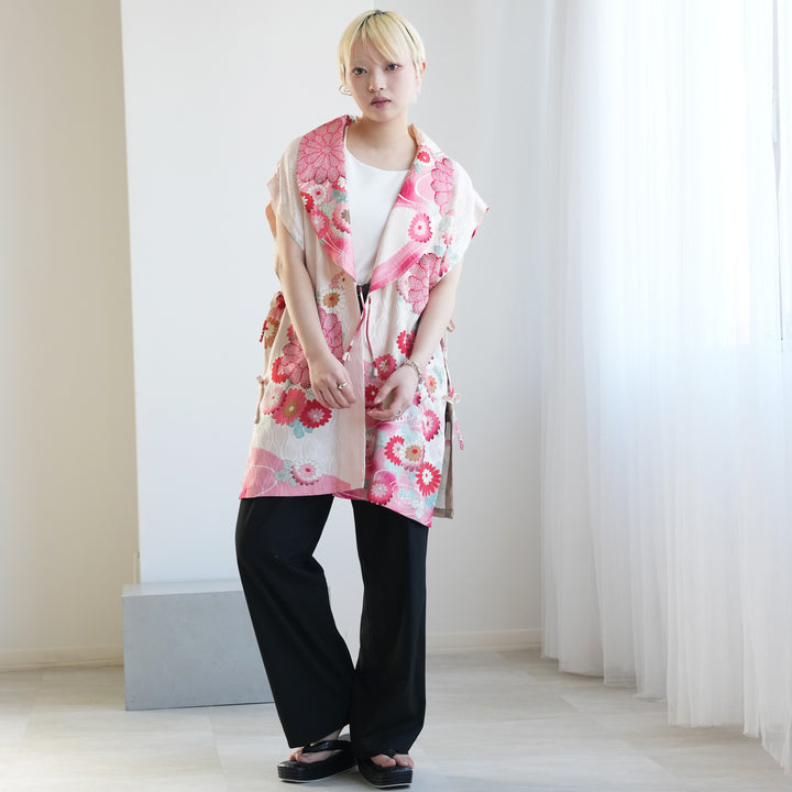 maison utatane No.JS41 桃の花つむぎ】一点物 正絹 日本製 着物