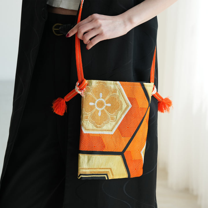 maison utatane No.BG02 橙の六角花文】帯リメイクショルダーバッグ