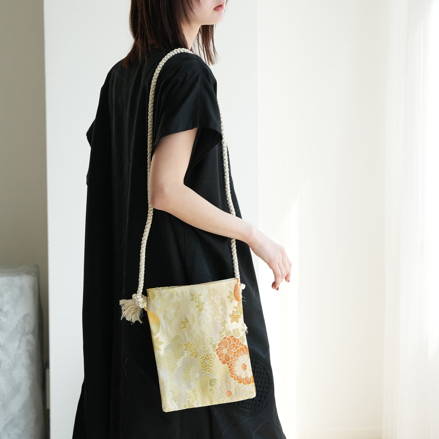 大島紬　正絹　リメイク　ミニボンバック　ショルダーバック maison utatane No.BG08 風を待つ菊】帯リメイクショルダーバッグ 一点