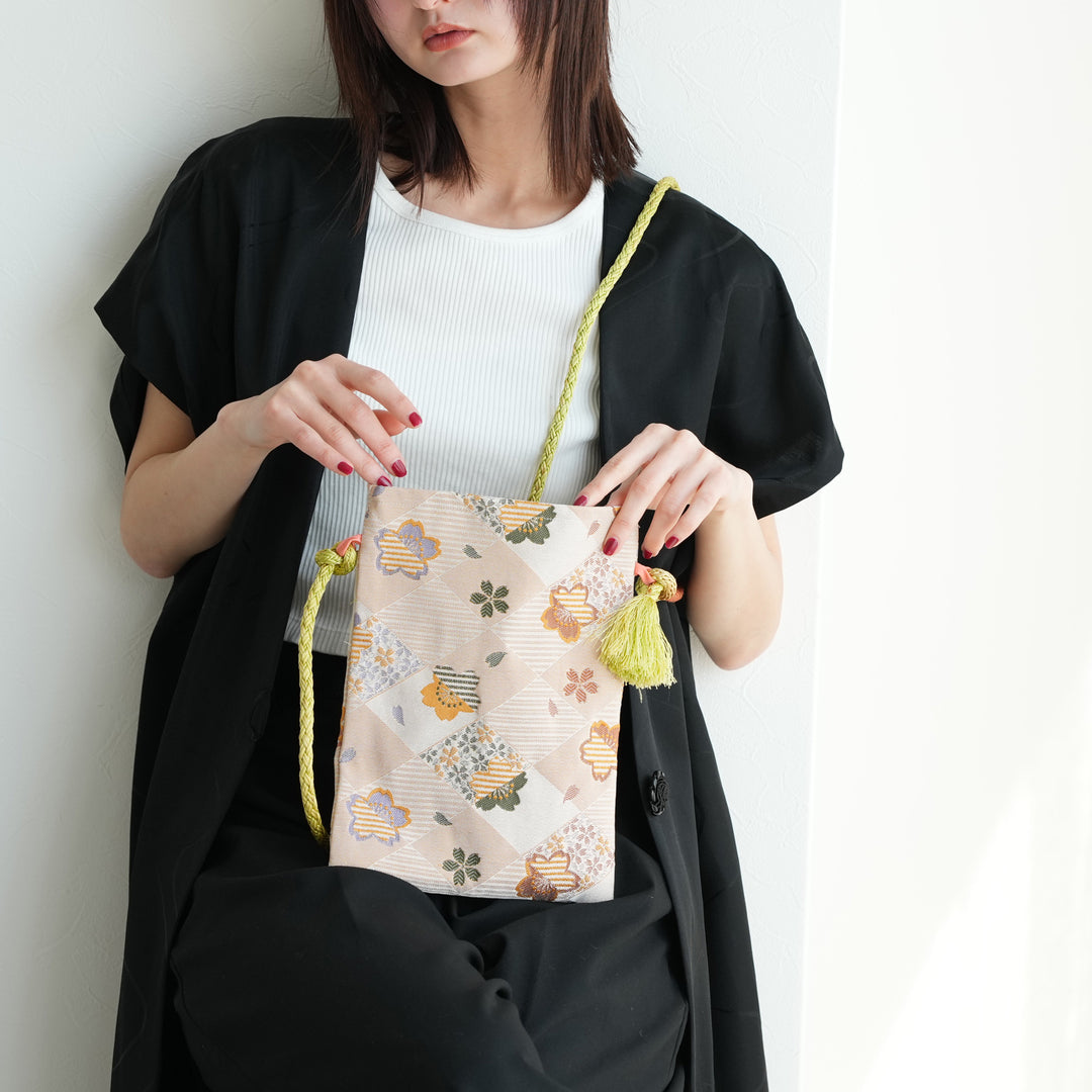 帯 リメイク ショルダーバッグ 1点物 maison utatane No.BG09 風を待つ桜】帯リメイクショルダーバッグ 一点