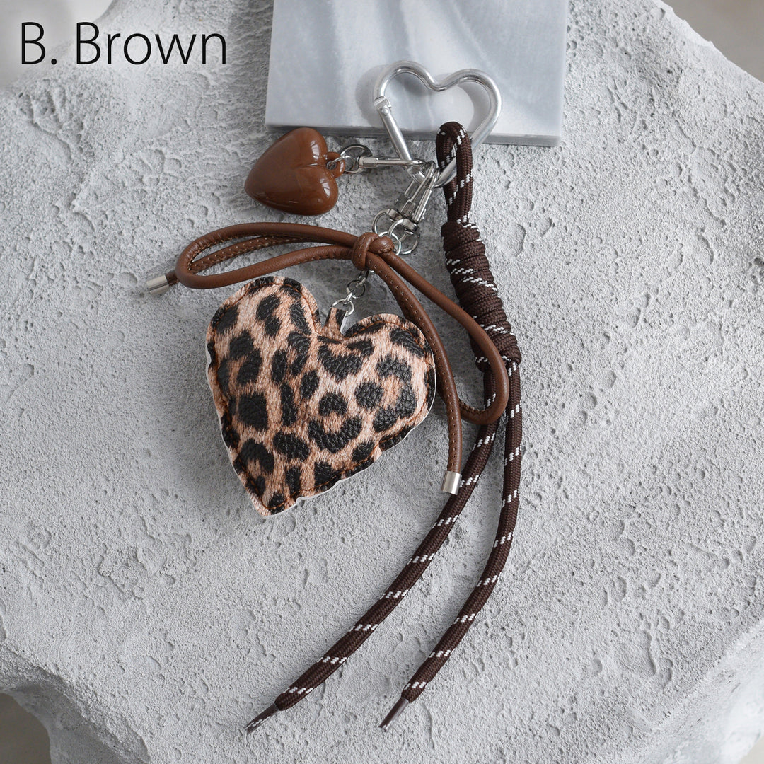 バッグチャーム レザー調レオパードハート＆リボン】キーホルダー 豹柄