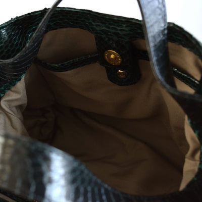 【PYTHON パイソン ウェーブトートバッグ】ミニ グリーン ショルダーつき 本革 蛇革 コブラ革 和装 カジュアル エキゾチックレザー　お洋服はもちろん 着物にも（2690608200）