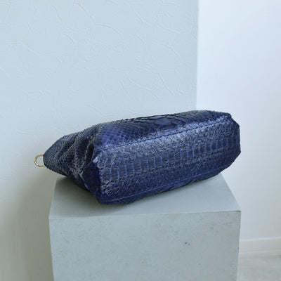 【PYTHON パイソン ウェーブトートバッグ】ミニ パープル ショルダーつき 本革 蛇革 コブラ革 和装 カジュアル エキゾチックレザー　お洋服はもちろん 着物にも（2690608300）