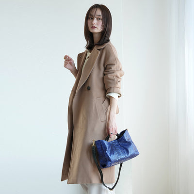 【PYTHON パイソン ウェーブトートバッグ】ミニ パープル ショルダーつき 本革 蛇革 コブラ革 和装 カジュアル エキゾチックレザー　お洋服はもちろん 着物にも（2690608300）