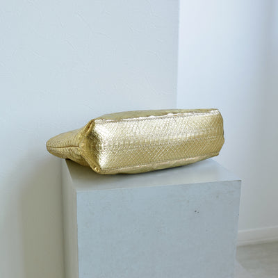 【PYTHON パイソン ウェーブトートバッグ】ミニ ゴールド×シルバー ショルダーつき 本革 蛇革 コブラ革 和装 カジュアル エキゾチックレザー　お洋服はもちろん 着物にも（2690608500）