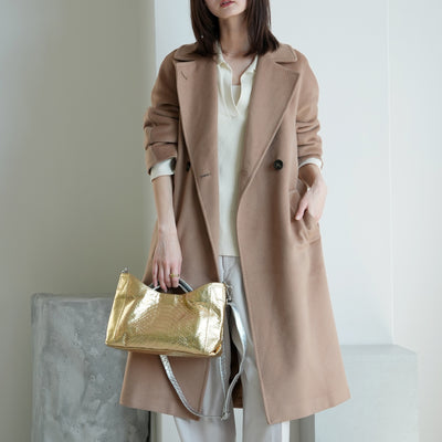 【PYTHON パイソン ウェーブトートバッグ】ミニ ゴールド×シルバー ショルダーつき 本革 蛇革 コブラ革 和装 カジュアル エキゾチックレザー　お洋服はもちろん 着物にも（2690608500）