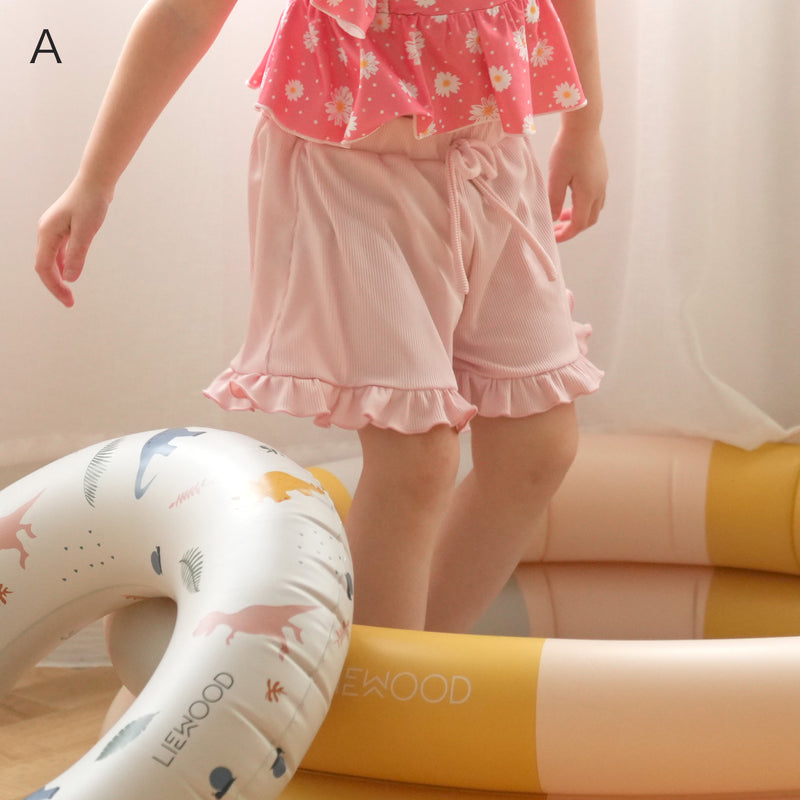 【キッズ水着 フレアリブパンツ】フリル リボン 女の子 ショートパンツ ウエストゴム（2715600201）