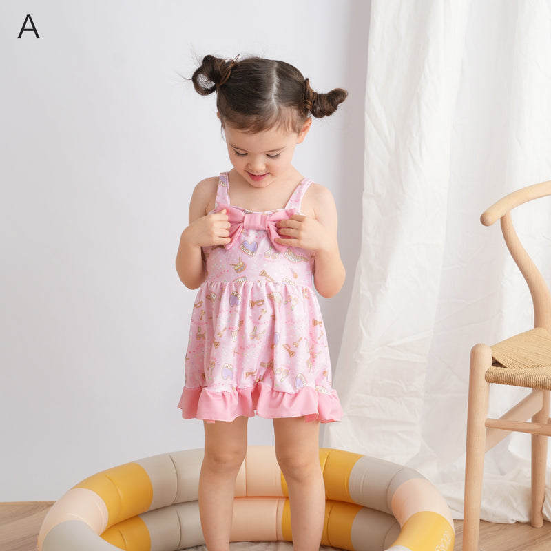 【キッズ水着 リボン ティアードフリル】ワンピース水着  女の子 子供用水着 肩紐でサイズ調節可能 実用新案登録済（2755601301）