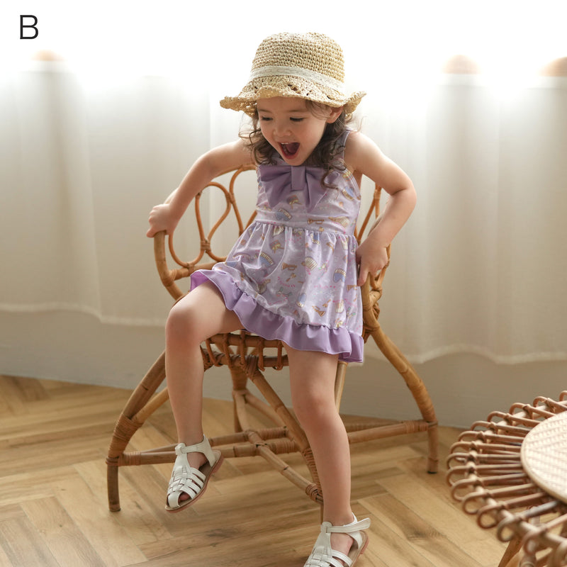【キッズ水着 リボン ティアードフリル】ワンピース水着  女の子 子供用水着 肩紐でサイズ調節可能 実用新案登録済（2755601301）