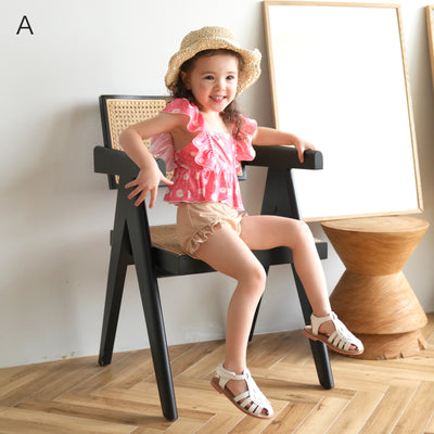 【キッズ水着2点セット (フリルトップス・ハイウエストパンツ）マーガレット ドット】ティアード セパレート水着 女の子 ウエストゴム 子供水着（2755602101）