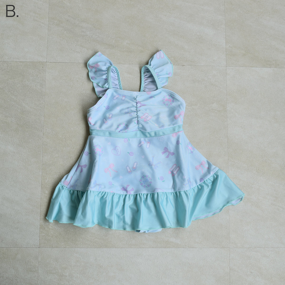 キッズ水着 バックリボンワンピース 女の子 リボン柄】胸 キッズ水着 バックリボンワンピース 女の子 リボン柄】胸