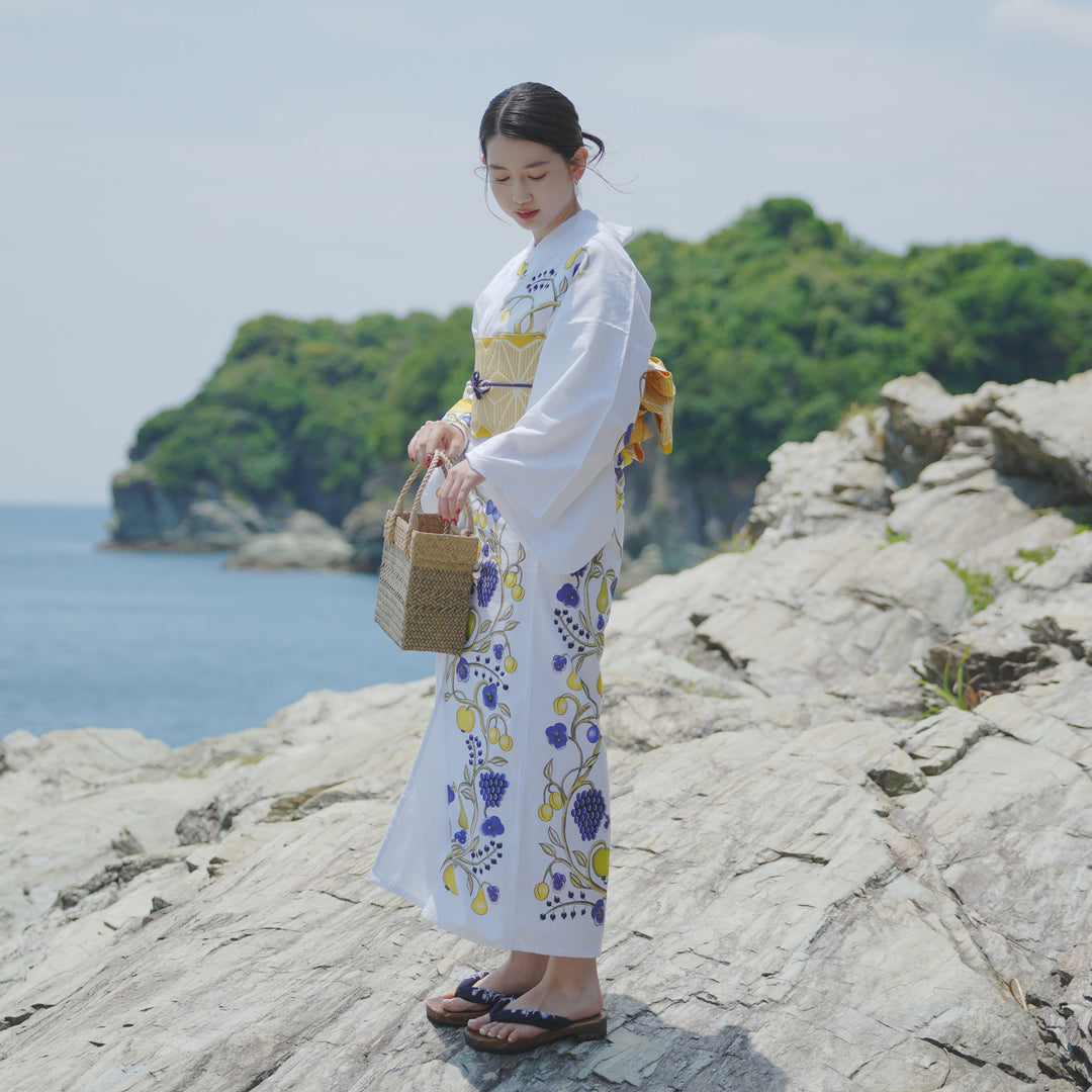 単品浴衣 utatane×Kuovi 絵羽浴衣 オーチャード（ORCHARD）イエロー