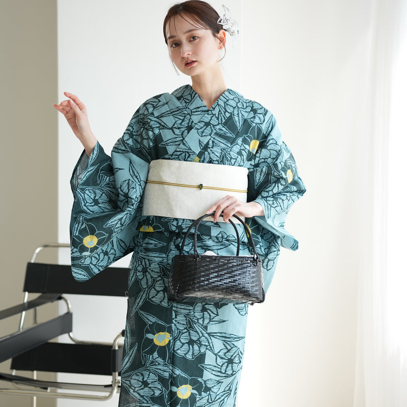 ◆高級変わり織り◆涼し黒◆桔梗の古典上品浴衣★ききょうの花★上品凛々し浴衣 単品浴衣 高級変わり織 ブルーと鉄紺の桔梗影絵】フリーサイズ 国産