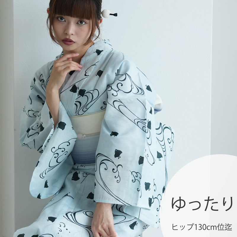 着物・浴衣 stone 単品浴衣 高級変わり織 淡い水色ぼかしに碧色の千鳥】3Lサイズ 国産