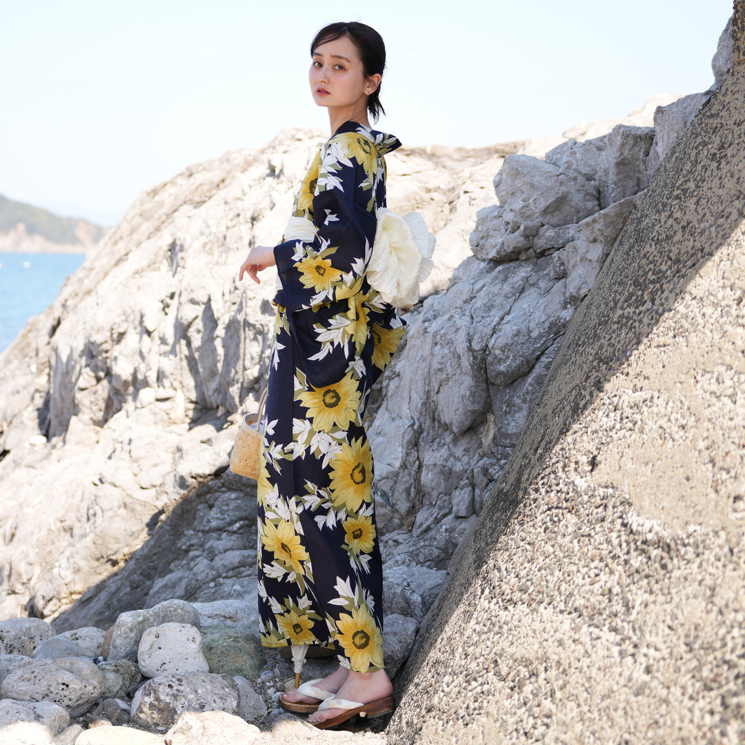 utatane 浴衣 兵児帯 セット ひまわり 浴衣3点セット（浴衣/帯/下駄） utatane ゆかた フリーサイズ