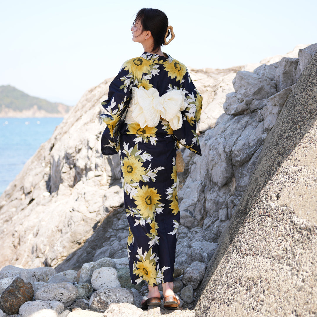 Ｓサイズひまわり浴衣☆utatane3点セット 浴衣3点セット（浴衣/帯/下駄） utatane ゆかた フリーサイズ