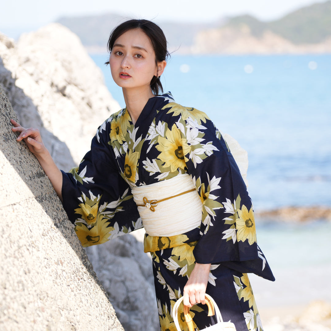 Ｓサイズひまわり浴衣☆utatane3点セット 浴衣3点セット（浴衣/帯/下駄） utatane ゆかた フリーサイズ