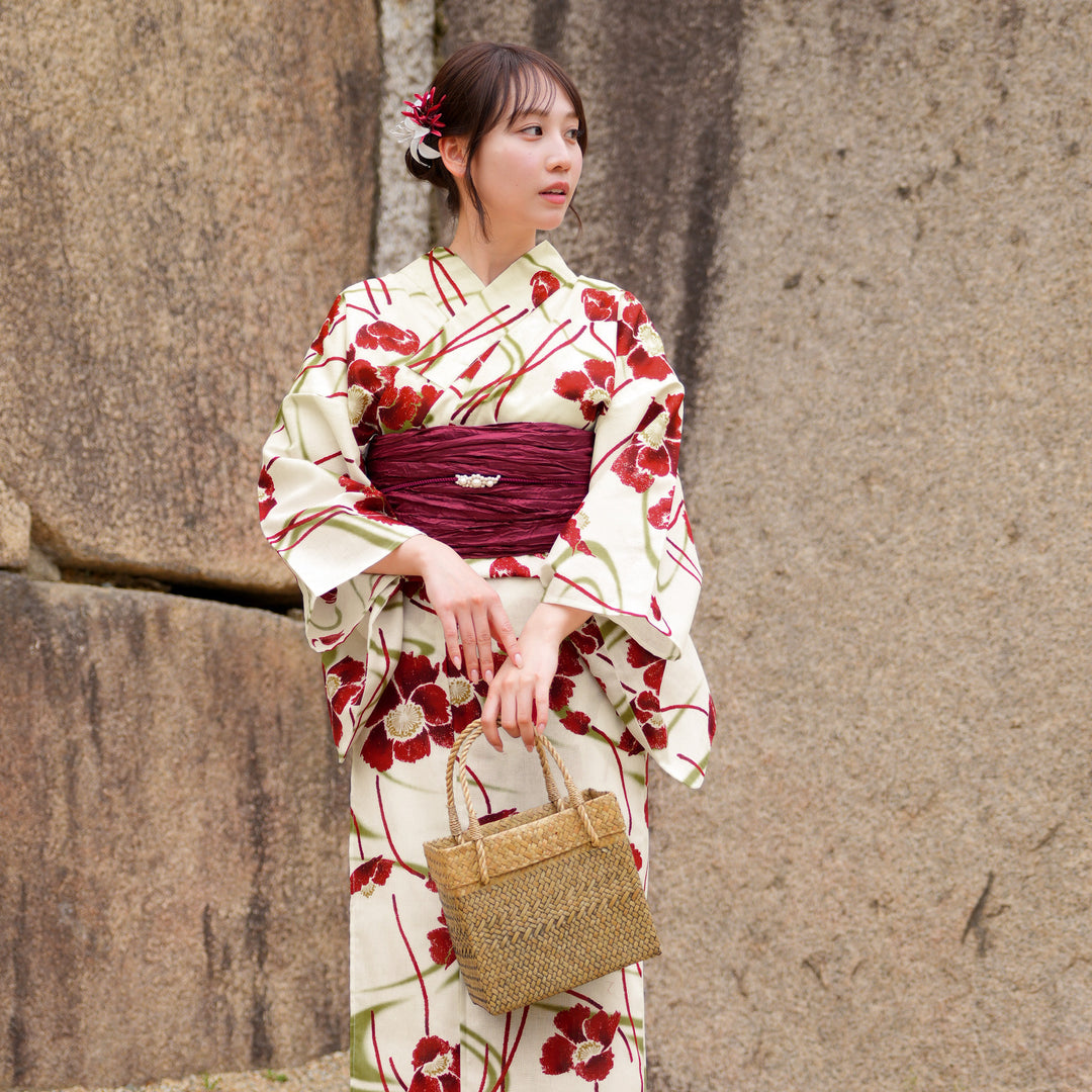 浴衣3点セット（浴衣/帯/下駄） utatane ゆかた フリーサイズ（身長155