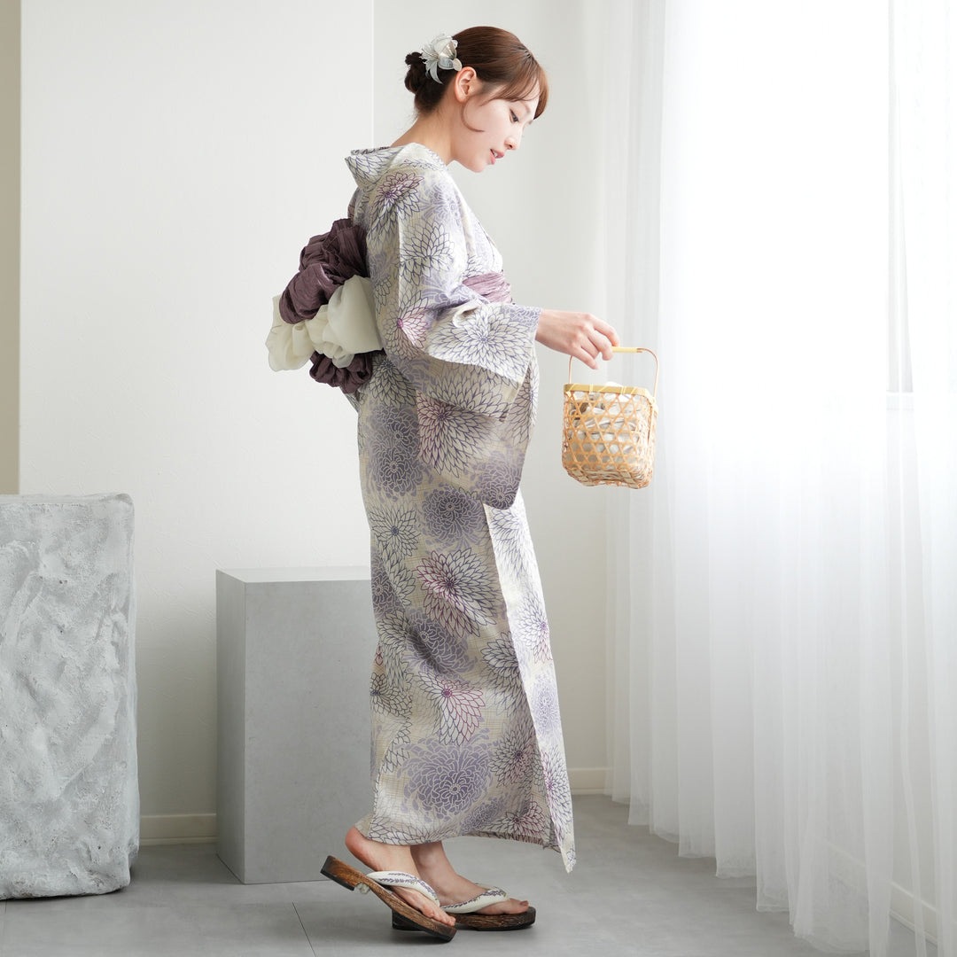utatane ウタタネ 浴衣 帯 下駄 3点セット ベージュ ブルー 菊 utatane ウタタネ 浴衣 帯 下駄 3点セット ベージュ ブルー 菊