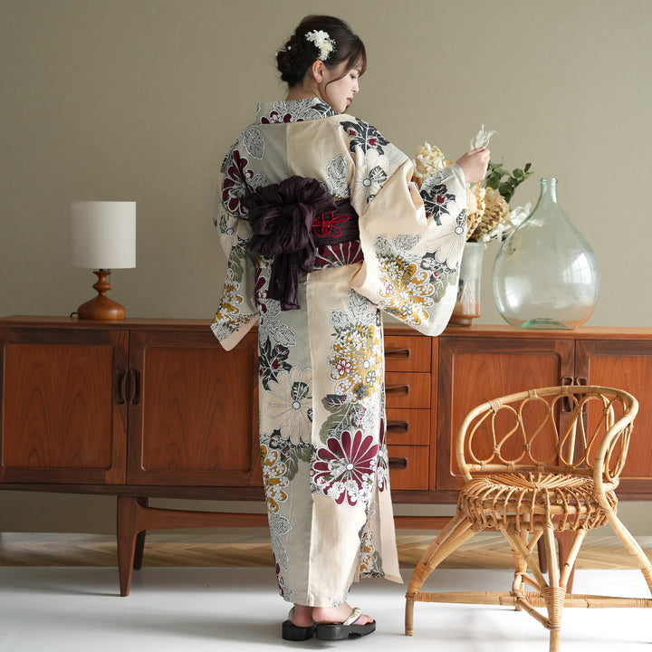 utatane オリジナルデザイン ベージュ　花柄浴衣・帯・下駄セット 5010045911_3_720x.jpg?v=1683011324