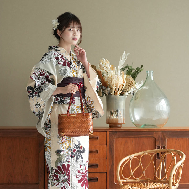 utatane えんじとグレーの染め分け菊　浴衣のみ 浴衣3点セット（浴衣/帯/下駄） utatane ゆかた フリーサイズ