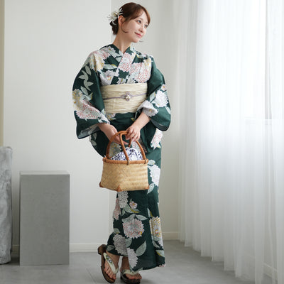 浴衣3点セット（浴衣/帯/下駄） utatane ゆかた TL トールサイズ（身長165-175cm）青緑に広がる菊 （5012049311）