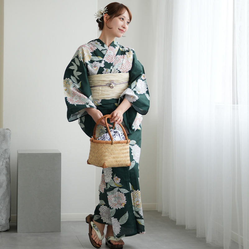 浴衣3点セット（浴衣/帯/下駄） utatane ゆかた TL トールサイズ（身長165-175cm）青緑に広がる菊 （5012049311）