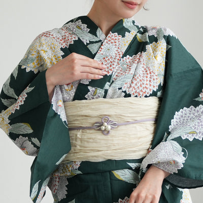 浴衣3点セット（浴衣/帯/下駄） utatane ゆかた フリーサイズ（身長155-165cm）青緑に広がる菊（5010049311）