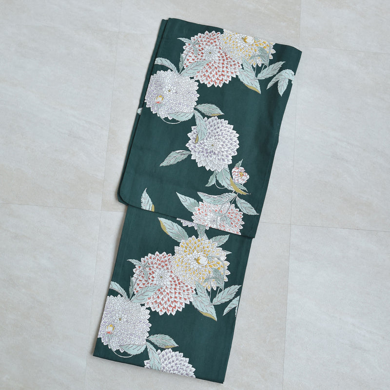 浴衣3点セット（浴衣/帯/下駄） utatane ゆかた TL トールサイズ（身長165-175cm）青緑に広がる菊 （5012049311）