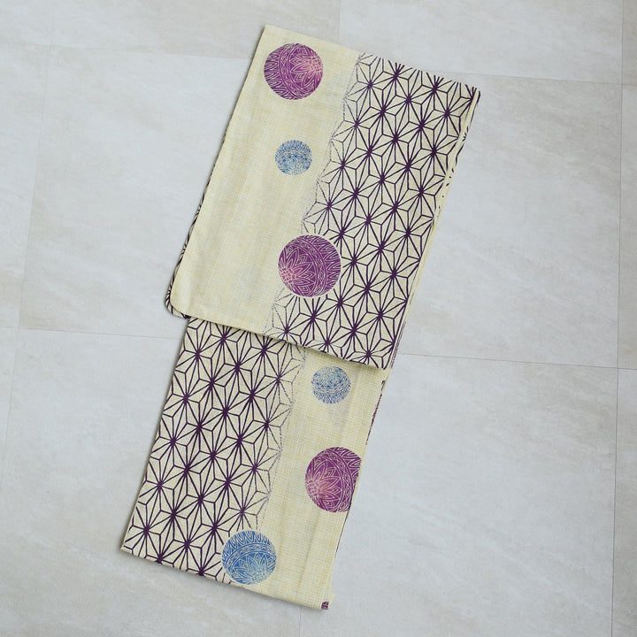 浴衣3点セット（浴衣/帯/下駄） 綿麻 ゆかた フリーサイズ（身長