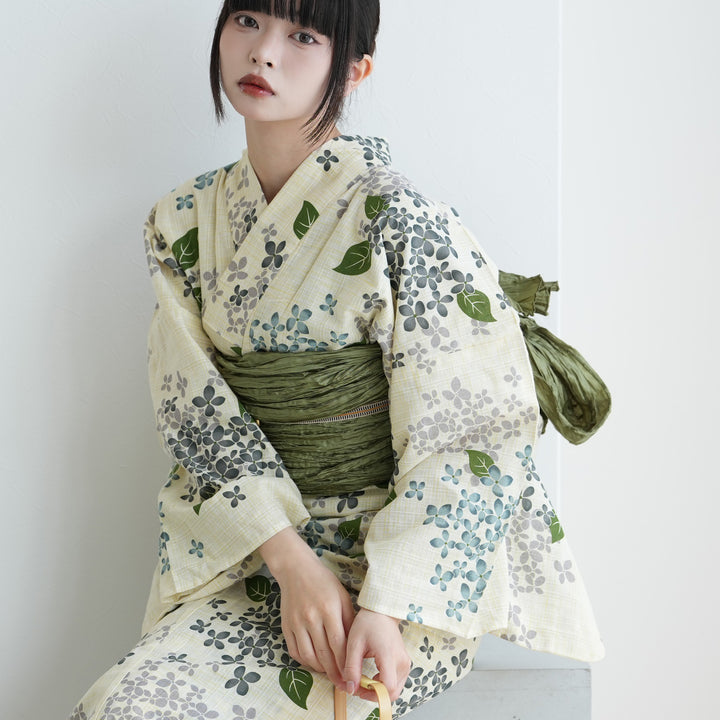 浴衣3点セット（浴衣/帯/下駄） 綿麻 ゆかた フリーサイズ（身長155
