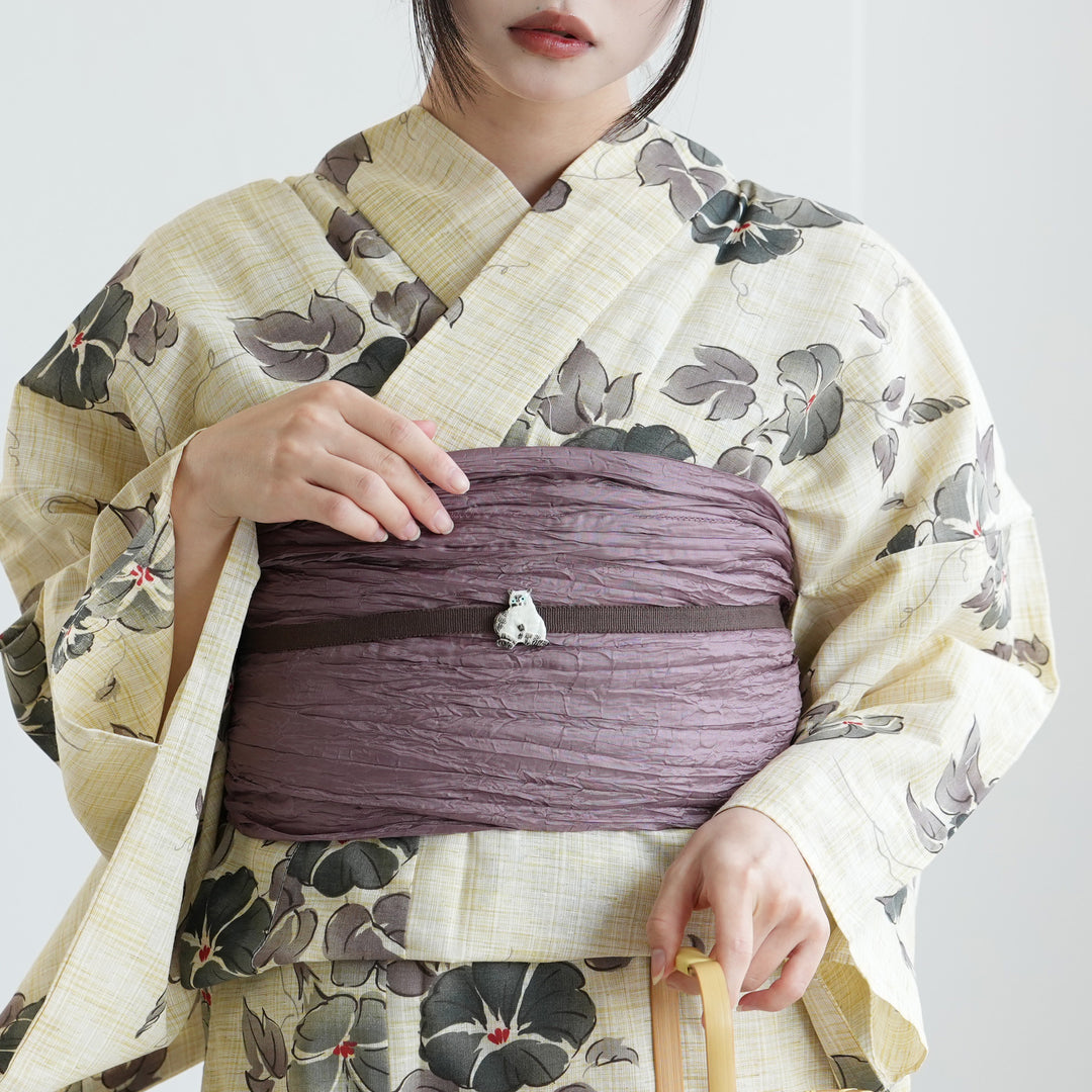 浴衣3点セット（浴衣/帯/下駄） 綿麻 ゆかた フリーサイズ こぼれる