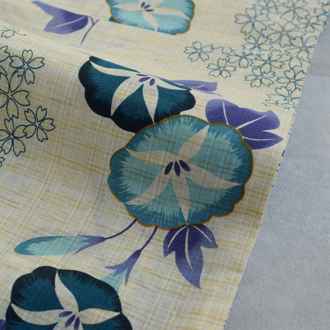 浴衣3点セット（浴衣/帯/下駄） 綿麻 ゆかた フリーサイズ（身長