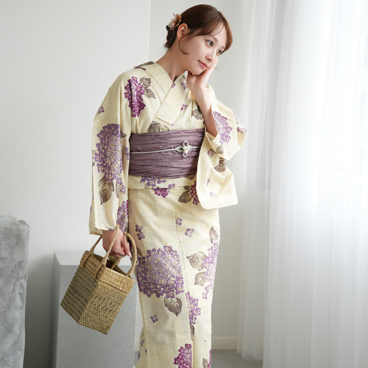 豪華 浴衣3点セット（浴衣/帯/下駄） 綿麻 フリーサイズ（身長 ゆかた 着物・浴衣