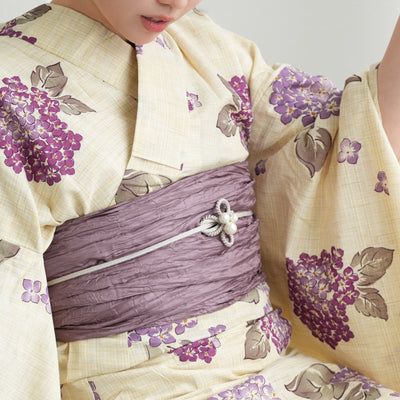 浴衣3点セット（浴衣/帯/下駄） 綿麻 ゆかた フリーサイズ ラベンダーの紫陽花 （5010105611）