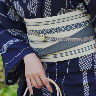浴衣3点セット（浴衣/帯/下駄） utatane 注染 ゆかた フリーサイズ（身長155-165cm）紺色に古典あやめ（5010126713）