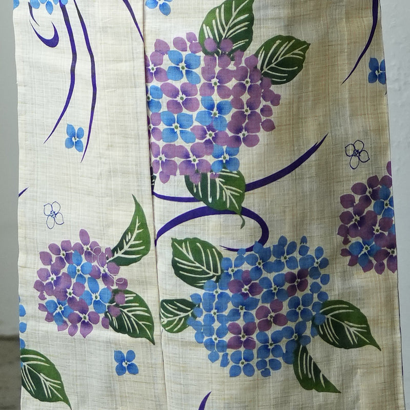 浴衣3点セット（浴衣/帯/下駄） 綿麻 ゆかた フリーサイズ 水色とラベンダーの紫陽花 （5010144111）