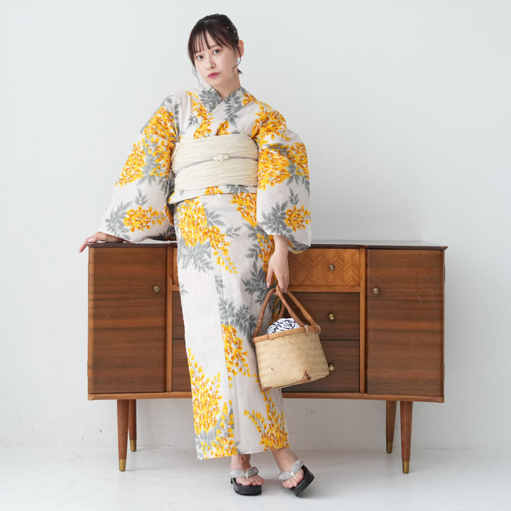 Utatane 浴衣 utatane｜utatane Sサイズ 浴衣3点セット ベージュに薄紫の