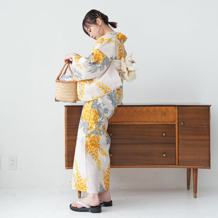 ゆったり　utatane花柄　浴衣　ウタタネ　3L ＬＬ　ぽっちゃり 浴衣3点セット（浴衣/帯/下駄） utatane ゆかた 3L ゆったり