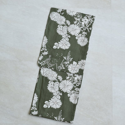 浴衣3点セット（浴衣/帯/下駄） utatane ゆかた フリーサイズ（身長155-165cm）モダン抹茶に小菊（5010209711）