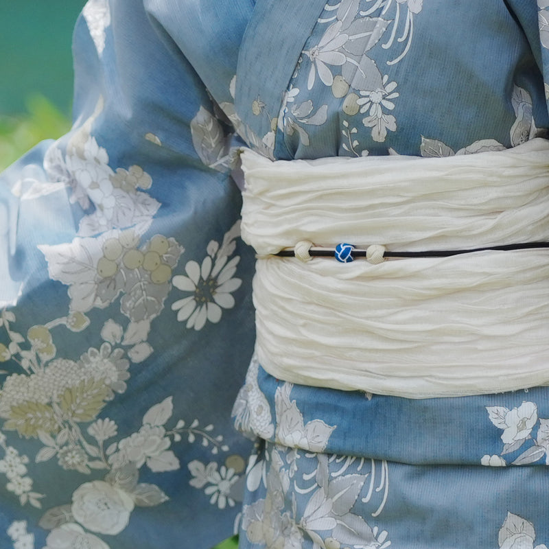 浴衣3点セット（浴衣/帯/下駄） utatane ゆかた フリーサイズ（身長155-165cm）鈍ミントに糸菊と花（5010213111）