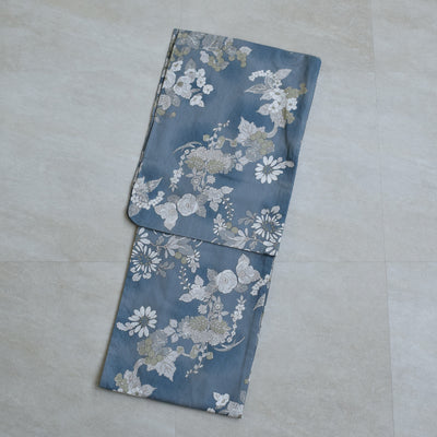 浴衣3点セット（浴衣/帯/下駄） utatane ゆかた フリーサイズ（身長155-165cm）鈍ミントに糸菊と花（5010213111）