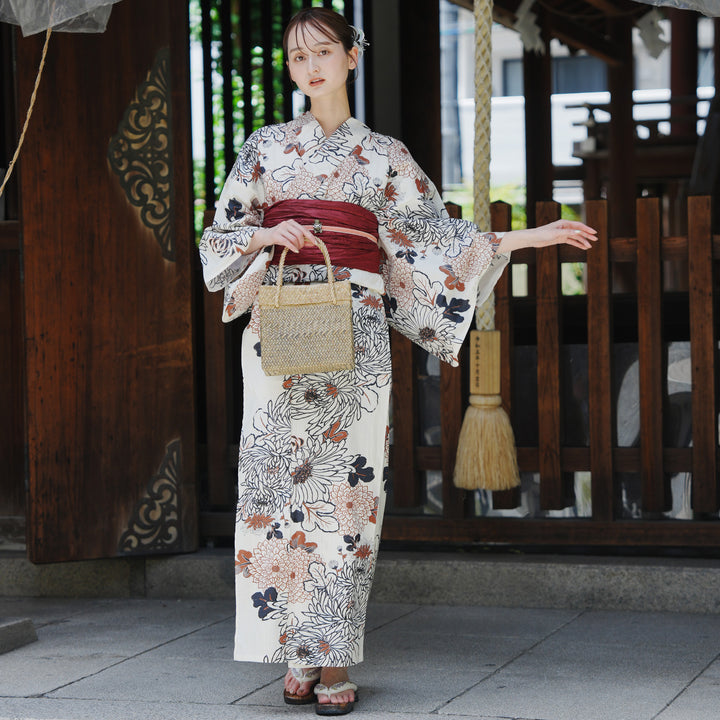 浴衣✴︎菊づくし 浴衣3点セット（浴衣/帯/下駄） utatane フリーサイズ（身長155