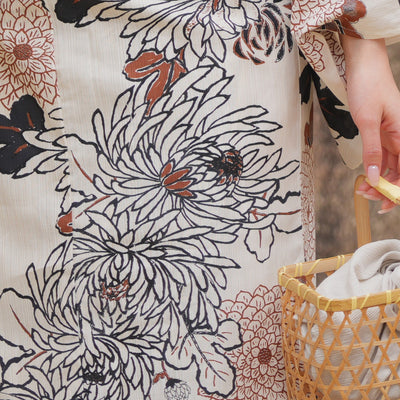 浴衣3点セット（浴衣/帯/下駄） utatane フリーサイズ（身長155-165cm）ブラウンの菊づくし（5010219711）