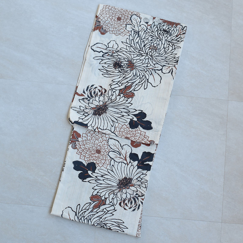 浴衣3点セット（浴衣/帯/下駄） utatane フリーサイズ（身長155-165cm）ブラウンの菊づくし（5010219711）