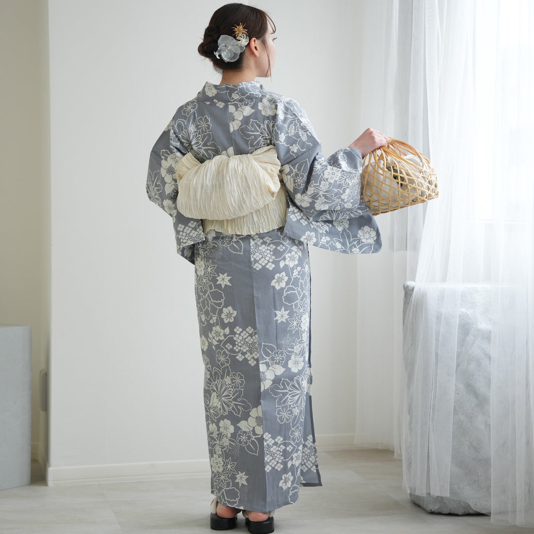 完売高級utatane浴衣・帯・下駄3点セットグレーアンティーク北欧ヨーロピアン 完売高級utatane浴衣・帯・下駄3点セットグレーアンティーク北欧