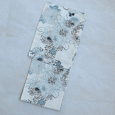 浴衣3点セット（浴衣/帯/下駄） utatane フリーサイズ（身長155-165cm）グレイッシュブルーの菊づくし（5010220011）