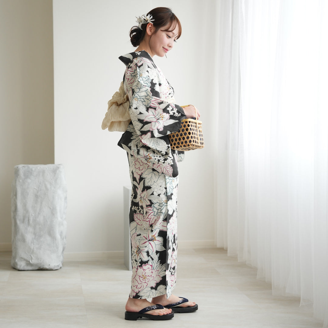 お任せ下駄+お任せ帯締+画像と同じ帯つき◆◆utataneブランド浴衣◆ 画像と同じ下駄つき◇◇utataneブランド浴衣＆帯セット◇和歌山染め
