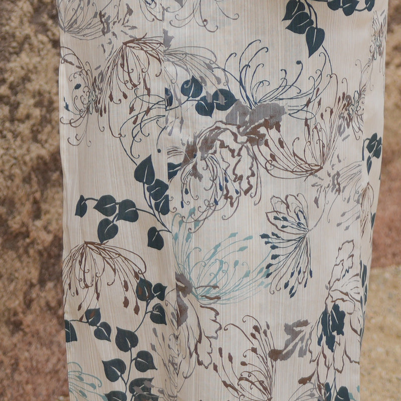 浴衣3点セット（浴衣/帯/下駄） utatane フリーサイズ（身長155-165cm）先染めベージュ風にみずみずしい糸菊（5010220811）