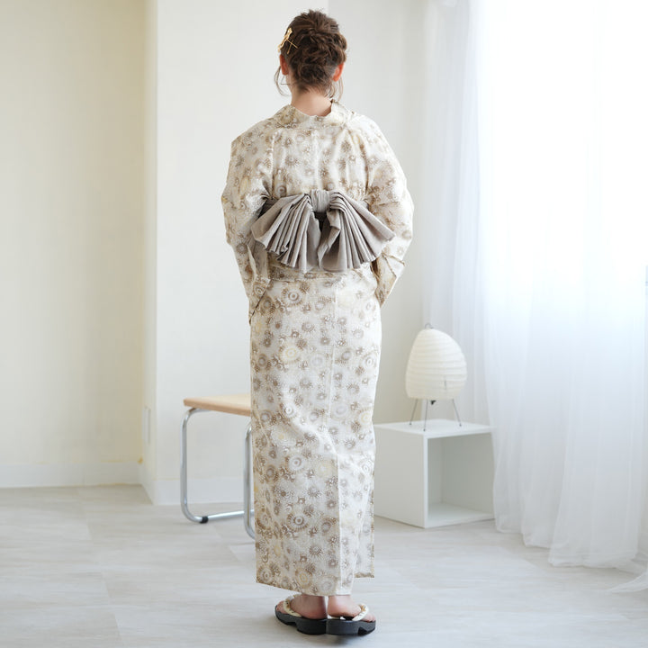 浴衣3点セット（浴衣/帯/下駄） 綿絽 ゆかた フリーサイズ（身長